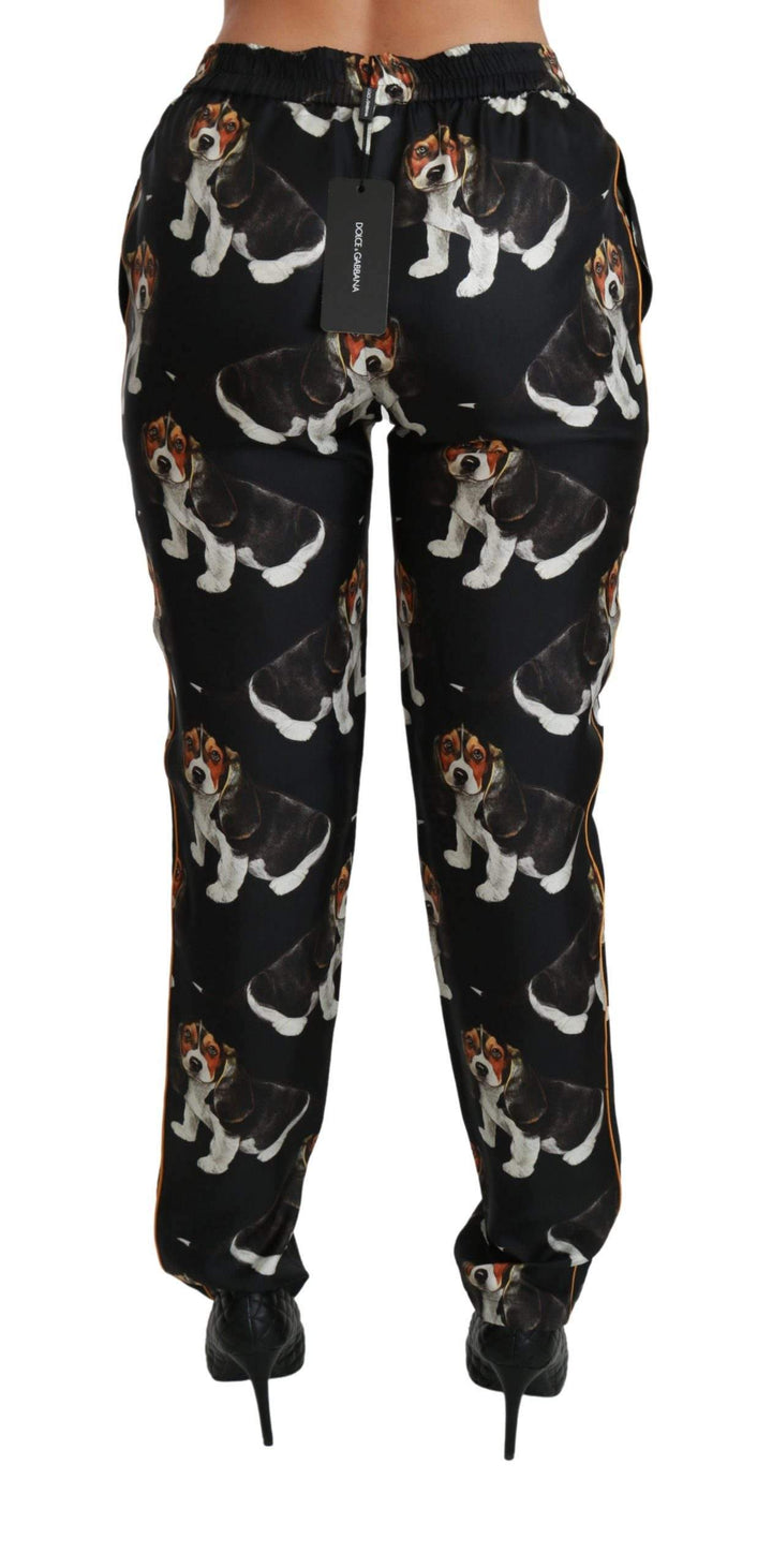 Dolce & Gabbana  Black Puppy Dog Mid Waist Skinny Silk Pants #women, Black, Brand_Dolce & Gabbana, Catch, Dolce & Gabbana, feed-agegroup-adult, feed-color-black, feed-gender-female, feed-size-IT38|XS, feed-size-IT40|S, feed-size-IT42|M, Gender_Women, IT38|XS, IT40|S, IT42|M, Jeans & Pants - Women - Clothing, Kogan, Women - New Arrivals at SEYMAYKA