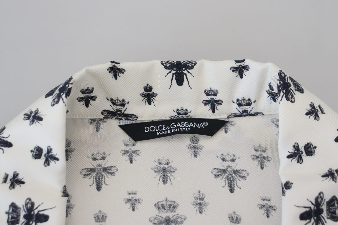 Dolce & Gabbana White Crown Bee Print Long Sleeve Pajama Top