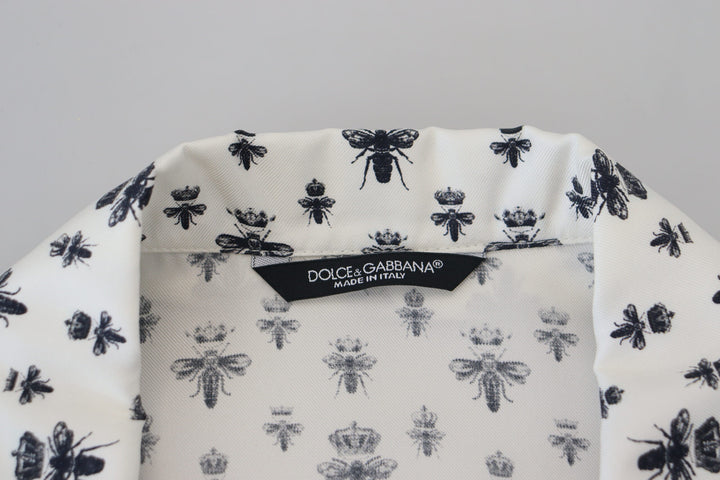 Dolce & Gabbana White Crown Bee Print Long Sleeve Pajama Top