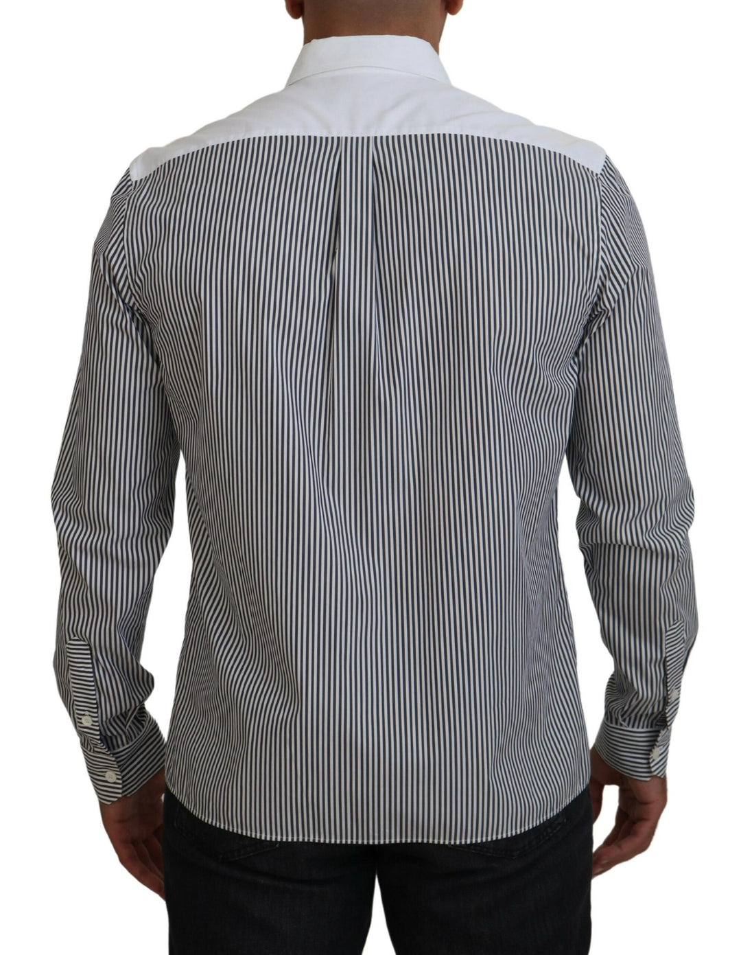 Dolce & Gabbana Black White Striped Printed Casual Cotton Shirt