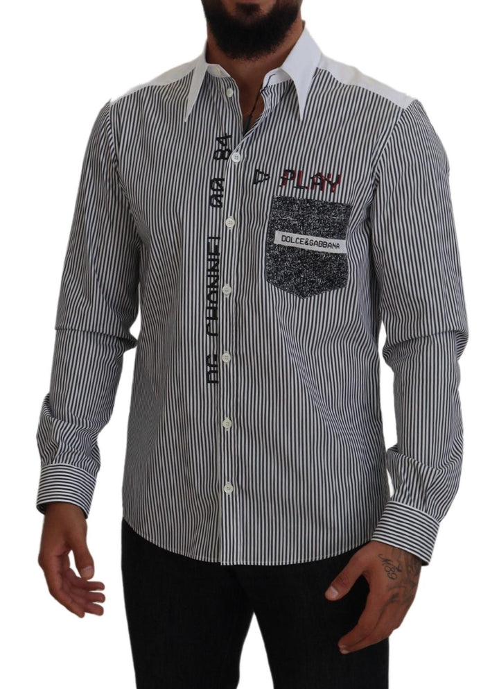 Dolce & Gabbana Black White Striped Printed Casual Cotton Shirt