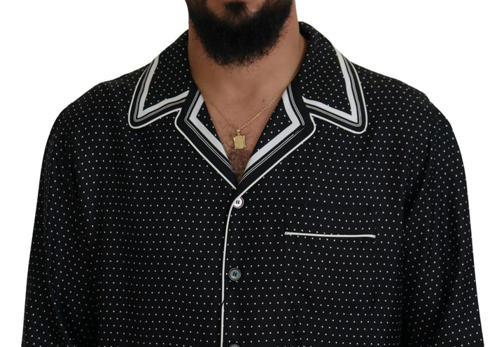 Dolce & Gabbana Black White Polka Dots Men Pajama Silk Top