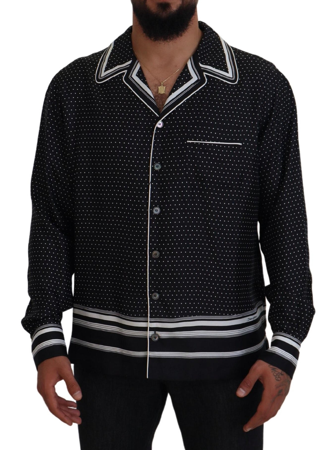 Dolce & Gabbana Black White Polka Dots Men Pajama Silk Top