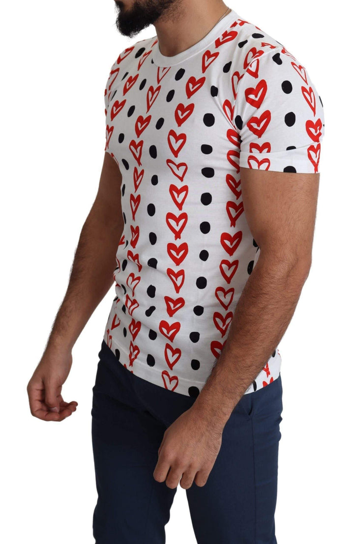 Dolce & Gabbana White Hearts Print  Cotton Men Top T-shirt #men, Brand_Dolce & Gabbana, Dolce & Gabbana, feed-agegroup-adult, feed-color-white, feed-gender-male, feed-size-IT44 | XS, feed-size-IT46 | S, feed-size-IT50 | L, feed-size-IT54 | XL, Gender_Men, IT44 | XS, IT46 | S, IT48 | M, IT50 | L, IT54 | XL, Men - New Arrivals, T-shirts - Men - Clothing, White at SEYMAYKA