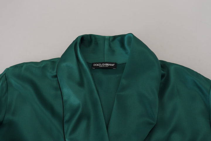 Dolce & Gabbana Green Silk Waist Belt Robe Sleepwear