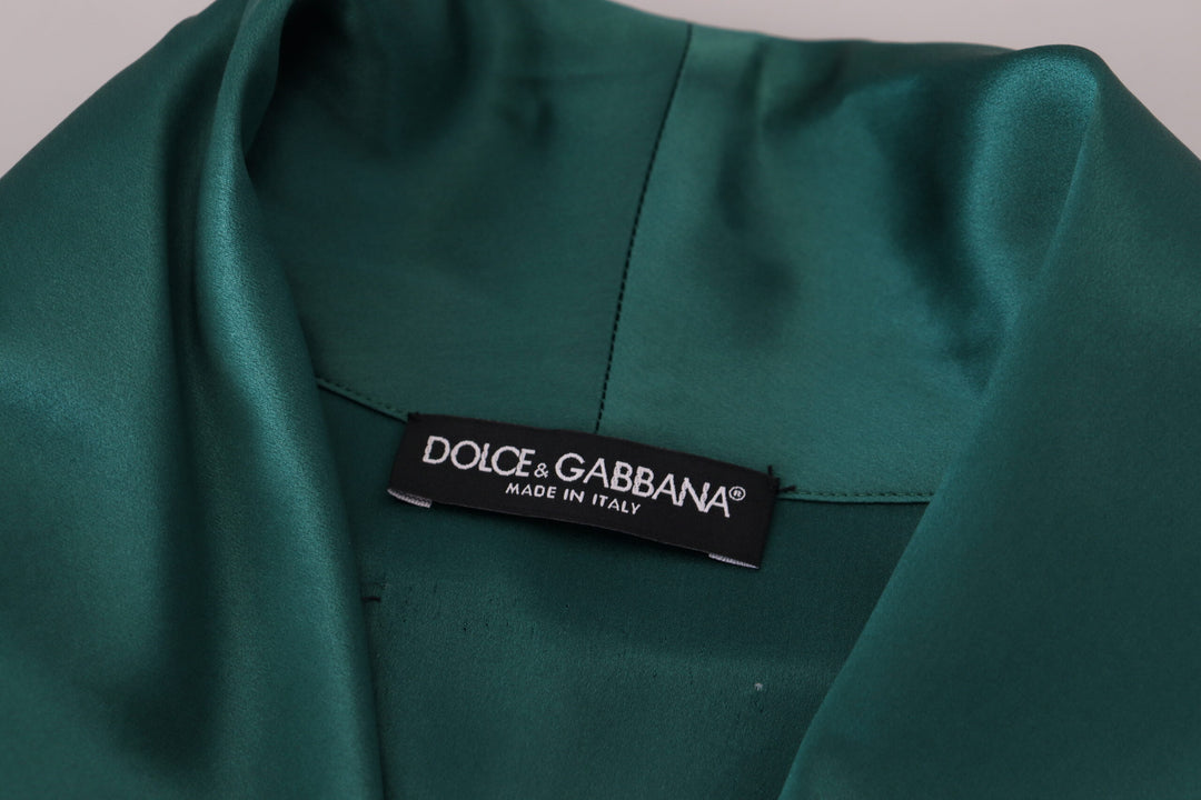 Dolce & Gabbana Green Silk Waist Belt Robe Sleepwear