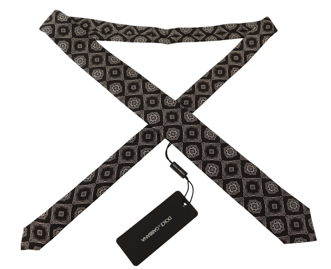 Dolce & Gabbana Black White Square Geometric Print Adjustable Accessory Tie