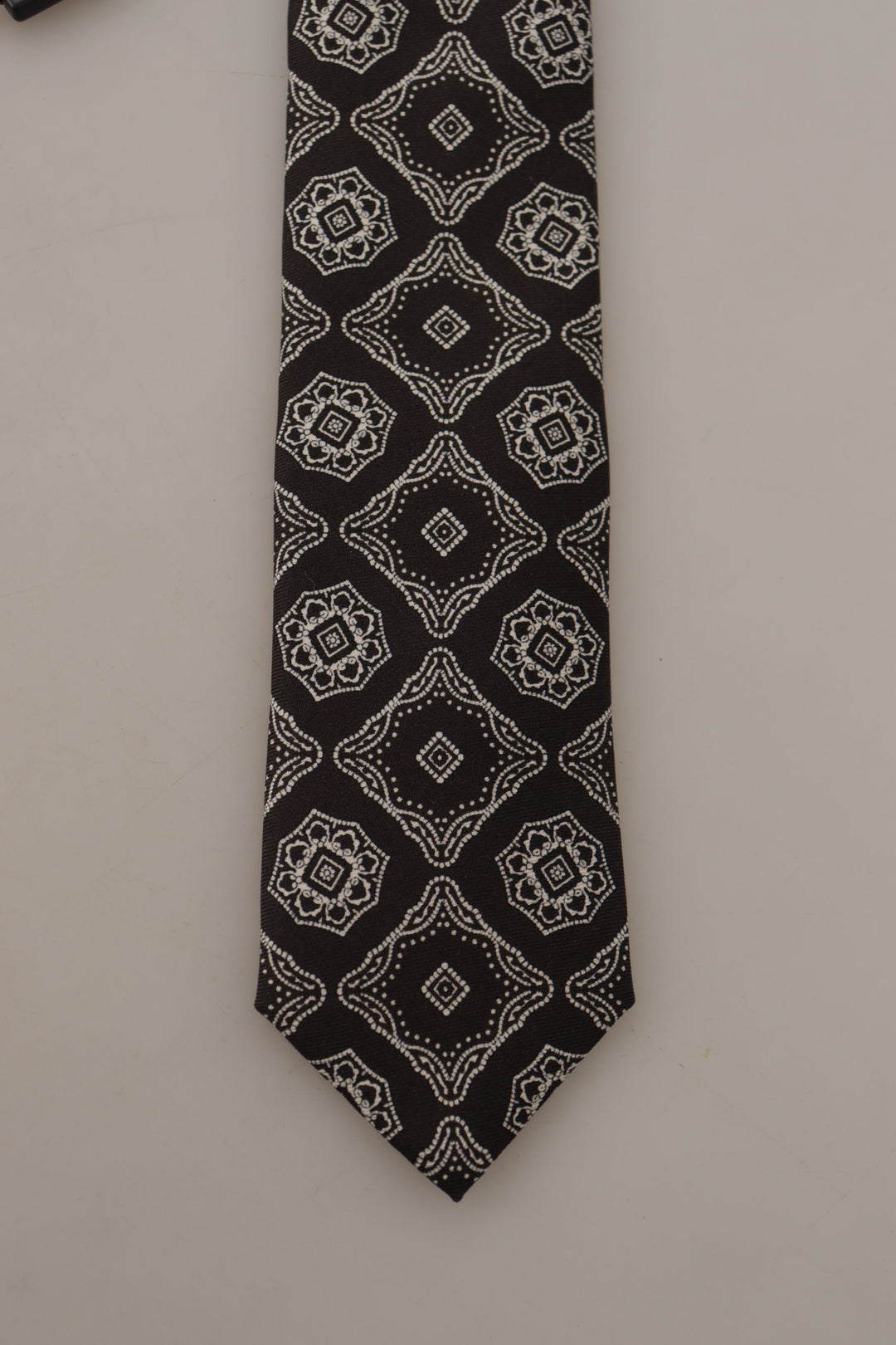 Dolce & Gabbana Black White Square Geometric Print Adjustable Accessory Tie