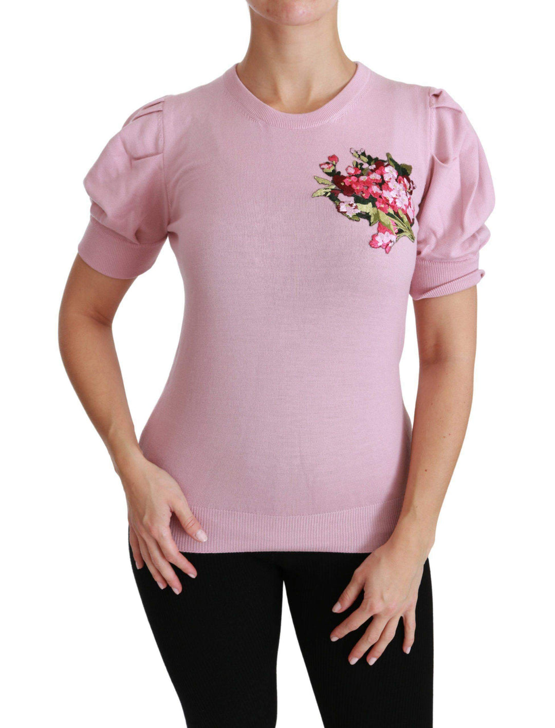 Dolce & Gabbana  Pink Floral Embroidered Blouse Wool Top #women, Brand_Dolce & Gabbana, Catch, Dolce & Gabbana, feed-agegroup-adult, feed-color-pink, feed-gender-female, feed-size-IT46|XL, Gender_Women, IT46|XL, Kogan, Pink, Tops & T-Shirts - Women - Clothing, Women - New Arrivals at SEYMAYKA