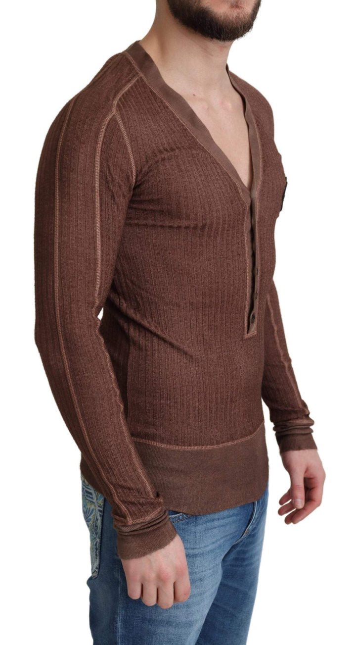 Dolce & Gabbana Brown Logo Button Cardigan V-neck Sweater #men, Dolce & Gabbana, feed-agegroup-adult, feed-color-Pink, feed-gender-male, IT44 | XS, IT46 | S, IT48 | M, IT50 | L, IT56 | XL, Men - New Arrivals, Pink, Sweaters - Men - Clothing at SEYMAYKA