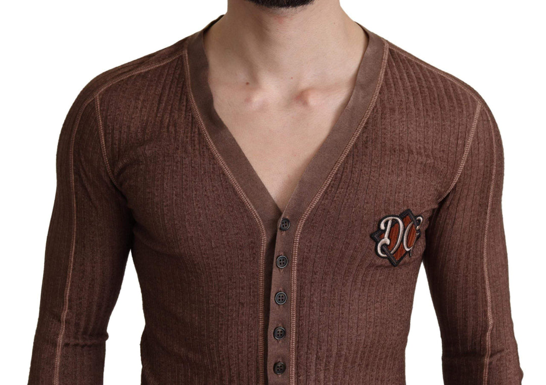 Dolce & Gabbana Brown Logo Button Cardigan V-neck Sweater #men, Dolce & Gabbana, feed-agegroup-adult, feed-color-Pink, feed-gender-male, IT44 | XS, IT46 | S, IT48 | M, IT50 | L, IT56 | XL, Men - New Arrivals, Pink, Sweaters - Men - Clothing at SEYMAYKA