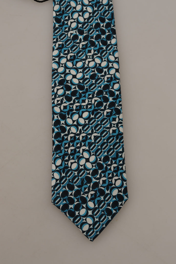 Dolce & Gabbana Blue Circle Fantasy Print Silk Adjustable Accessory Tie