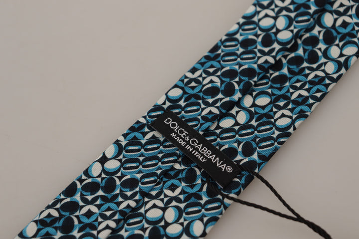 Dolce & Gabbana Blue Circle Fantasy Print Silk Adjustable Accessory Tie