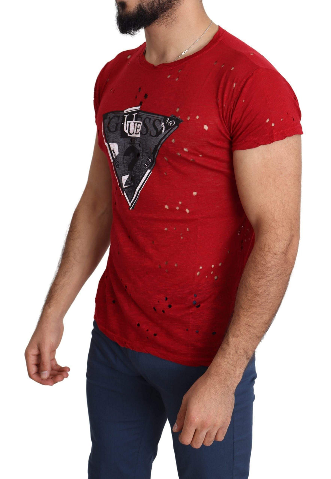 Guess Red Cotton Logo Print Men Casual Top Perforated T-shirt #men, feed-agegroup-adult, feed-color-red, feed-gender-male, feed-size-L, feed-size-M, feed-size-S, feed-size-XL, Gender_Men, Guess, L, M, Men - New Arrivals, Red, S, T-shirts - Men - Clothing, XL at SEYMAYKA