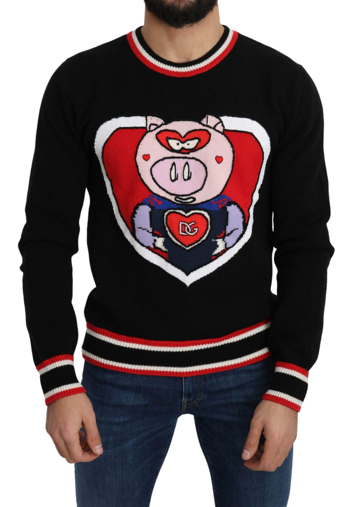 Dolce & Gabbana  Black Cashmere Pig of the Year Pullover Sweater #men, Black, Brand_Dolce & Gabbana, Catch, Dolce & Gabbana, feed-agegroup-adult, feed-color-black, feed-gender-male, feed-size-IT46 | S, feed-size-IT48 | M, Gender_Men, IT46 | S, IT48 | M, Kogan, Men - New Arrivals, Sweaters - Men - Clothing at SEYMAYKA