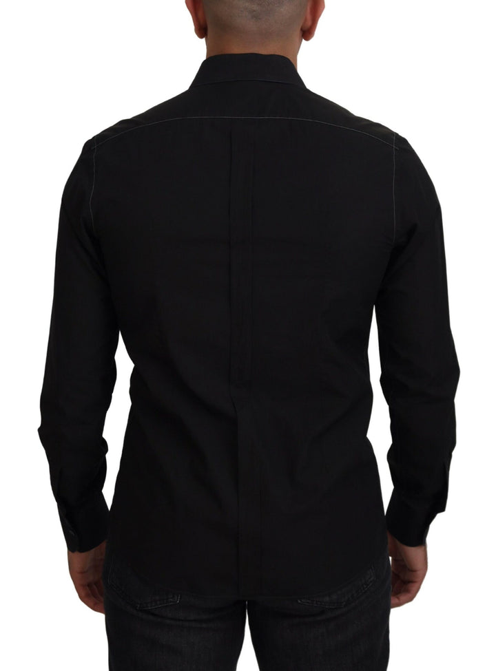 Dolce & Gabbana Black Cotton Collared Long Sleeve GOLD Shirt