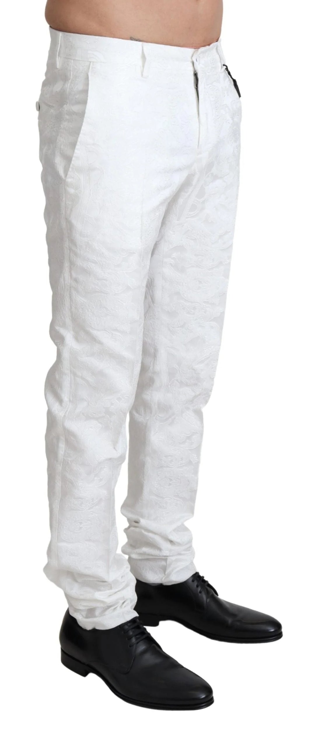 Dolce & Gabbana White Brocade Jaquard Dress Trouser Pants #men, Dolce & Gabbana, feed-agegroup-adult, feed-color-White, feed-gender-male, IT44 | XS, IT46 | S, IT50 | L, Jeans & Pants - Men - Clothing, White at SEYMAYKA