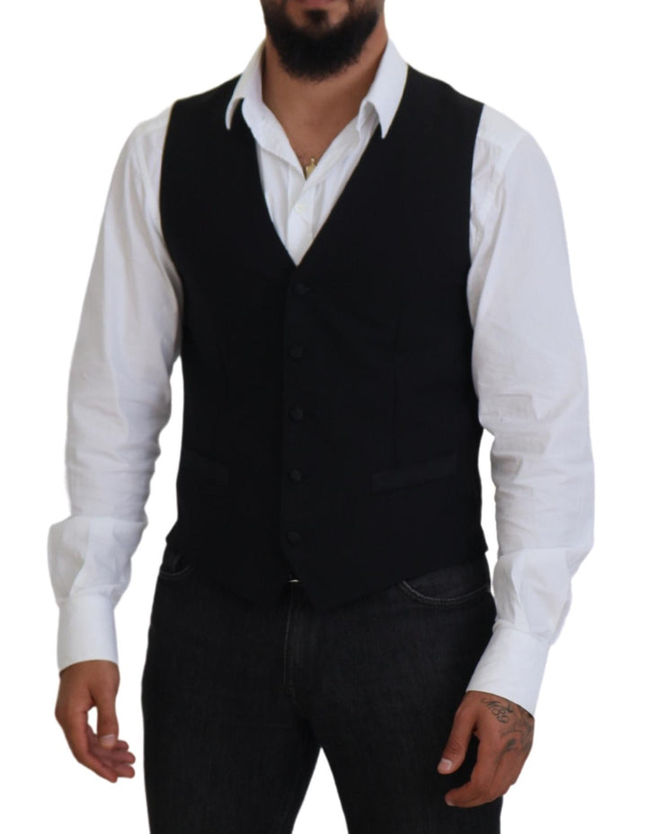 Dolce & Gabbana Black Virgin Wool Waistcoat Formal Vest