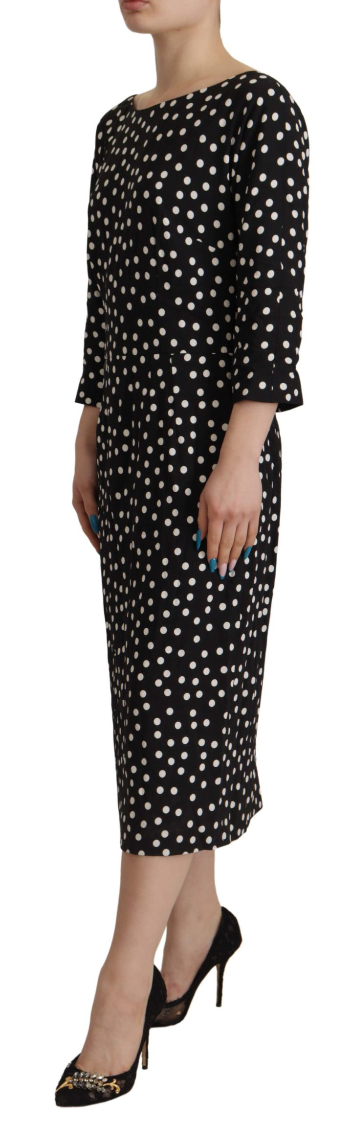 Dolce & Gabbana Black White Polka Dots Sheath Midi Viscose Dress