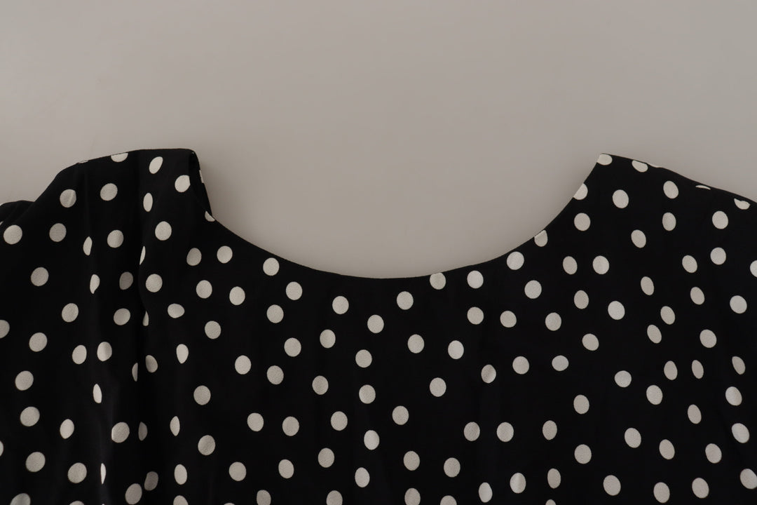 Dolce & Gabbana Black White Polka Dots Sheath Midi Viscose Dress