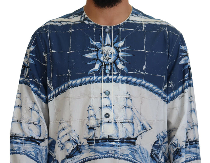 Dolce & gabbana Blue Majolica Cotton Cape Thobe