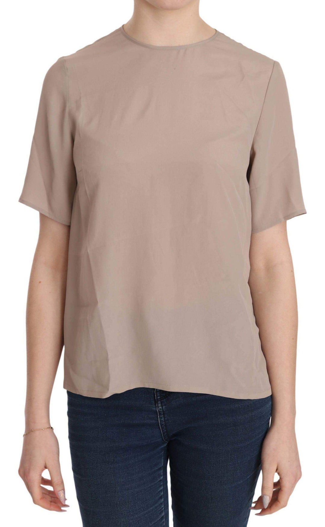 Dolce & Gabbana  Beige Crew Neck Short Sleeve Blouse #women, Beige, Brand_Dolce & Gabbana, Catch, Dolce & Gabbana, feed-agegroup-adult, feed-color-beige, feed-gender-female, feed-size-IT40|S, Gender_Women, IT40|S, Kogan, Tops & T-Shirts - Women - Clothing, Women - New Arrivals at SEYMAYKA