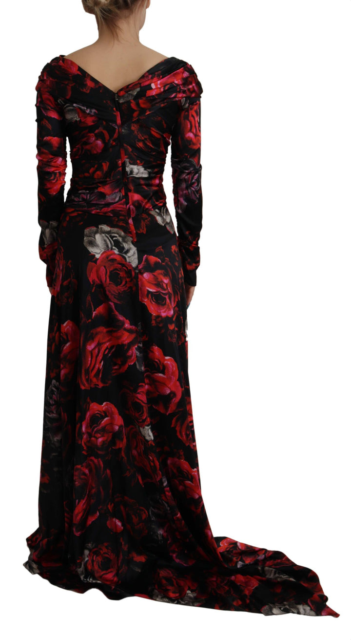 Dolce & Gabbana Black Floral Roses A-Line Sheath Gown Dress