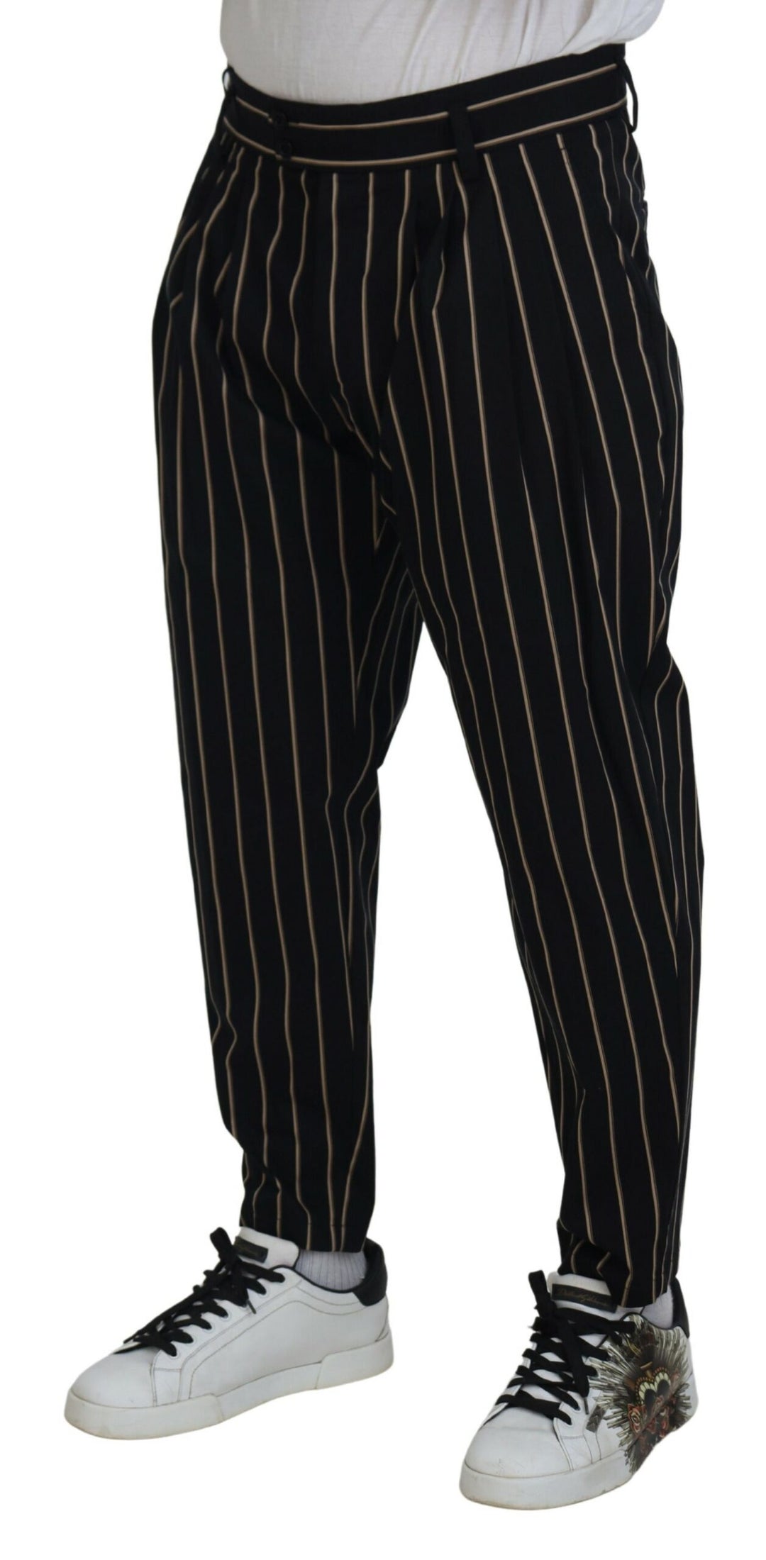 Dolce & gabbana Black Beige Striped Cotton Stretch Pants