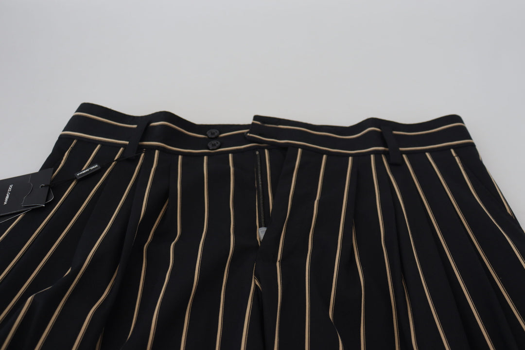 Dolce & gabbana Black Beige Striped Cotton Stretch Pants