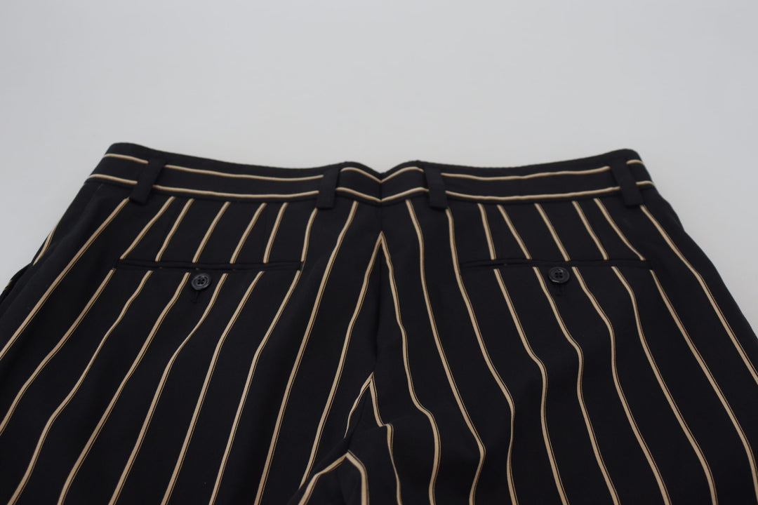 Dolce & gabbana Black Beige Striped Cotton Stretch Pants