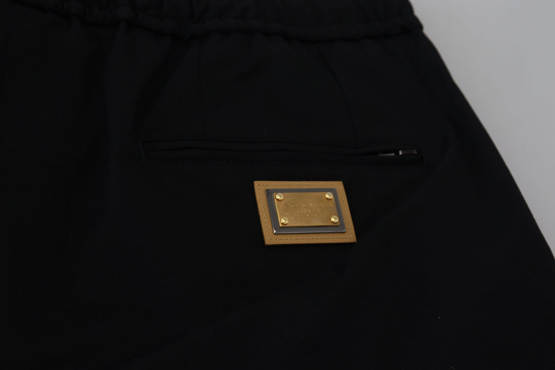 Dolce & Gabbana Black Cotton Elastic Waist DG Logo Cropped Pants