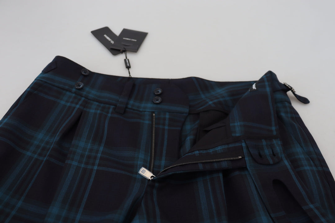 Dolce & gabbana Blue Purple Plaid Wool Trousers Pants