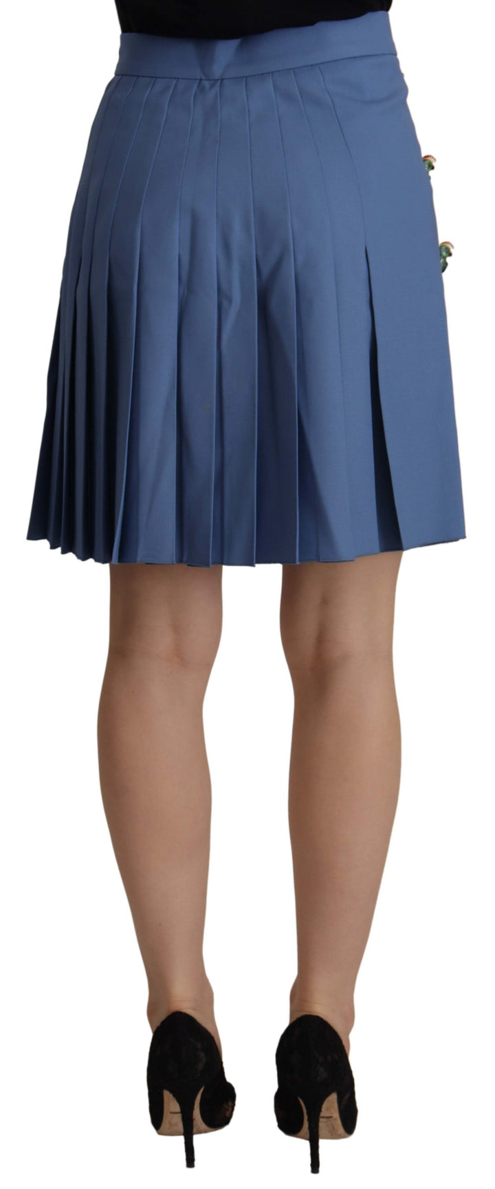 Dolce & Gabbana Blue Embellished Pleated Mini Skirt Wool