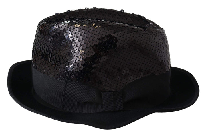 Dolce & Gabbana Black Polyester Sequin Women Fedora Capello Hat #men, 58 cm|M, Accessories - New Arrivals, Black, Dolce & Gabbana, feed-agegroup-adult, feed-color-black, feed-gender-male, Hats & Caps - Men - Accessories at SEYMAYKA