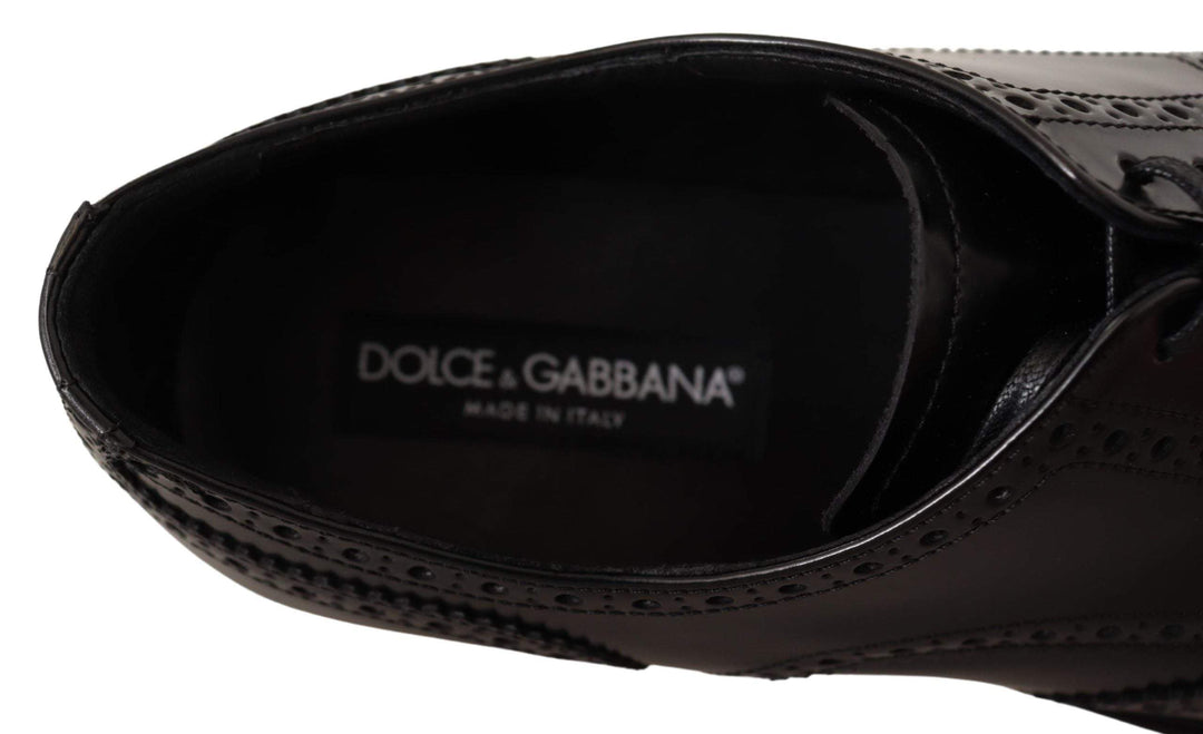 Dolce & Gabbana Black Leather Oxford Wingtip Formal Shoes #men, Black, Dolce & Gabbana, EU39/US6, EU40/US7, EU41.5/US8.5, EU41/US8, EU42.5/US9.5, EU42/US9, EU44.5/US11.5, EU44/US11, EU45/US12, feed-agegroup-adult, feed-color-Black, feed-gender-male, Formal - Men - Shoes at SEYMAYKA