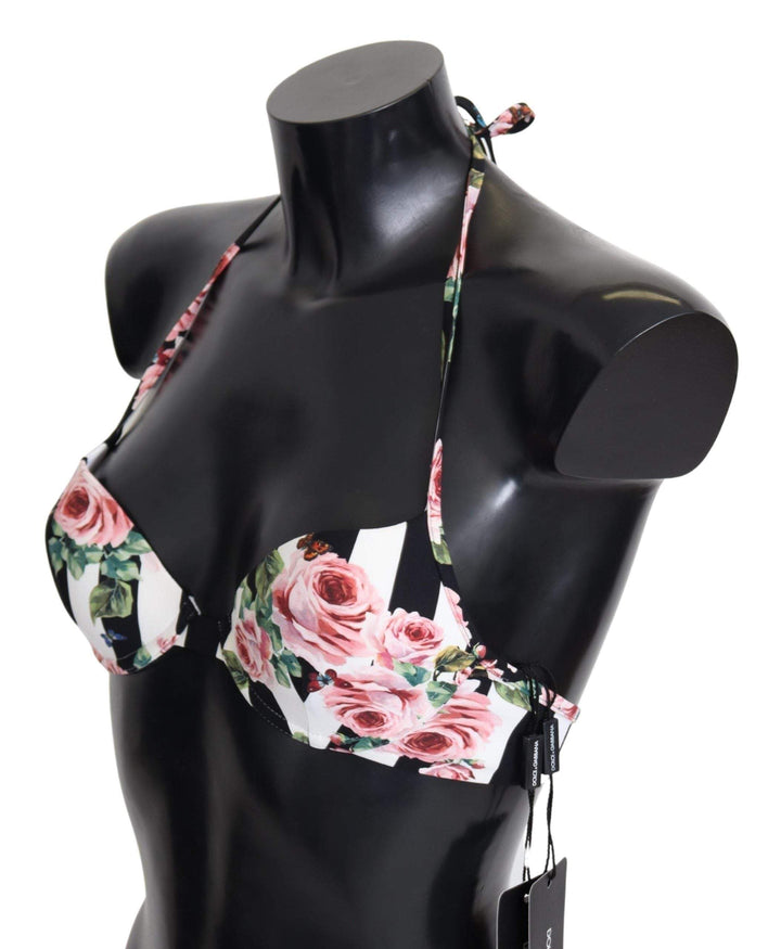 Dolce & Gabbana Multicolor Striped Rose Print Swimwear Bikini Tops #women, Dolce & Gabbana, feed-agegroup-adult, feed-gender-female, IT1 | XS, Multicolor, Swimwear - Women - Clothing, Women - New Arrivals at SEYMAYKA