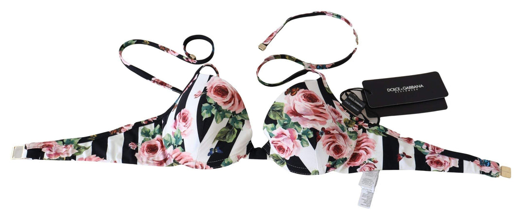 Dolce & Gabbana Multicolor Striped Rose Print Swimwear Bikini Tops #women, Dolce & Gabbana, feed-agegroup-adult, feed-gender-female, IT1 | XS, Multicolor, Swimwear - Women - Clothing, Women - New Arrivals at SEYMAYKA