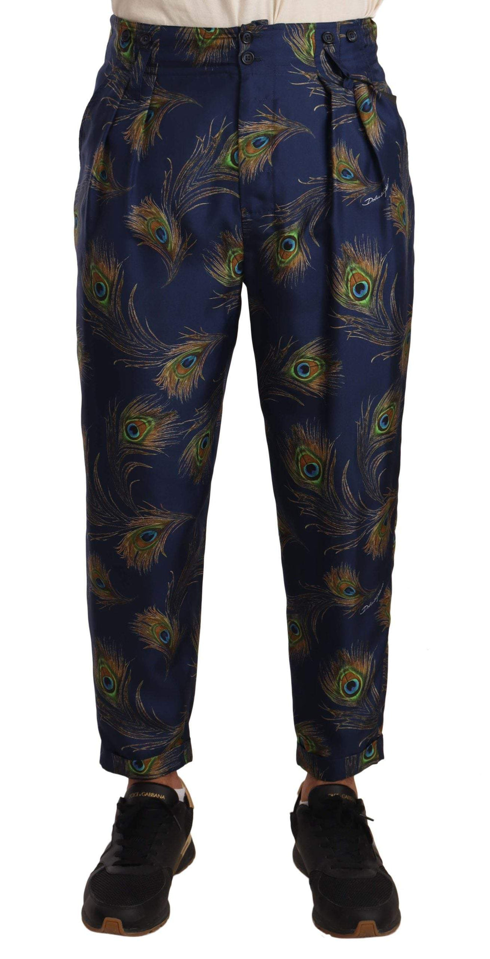 Dolce & Gabbana Blue Peacock Print Tapered Trousers Silk Pants #men, Blue, Dolce & Gabbana, feed-agegroup-adult, feed-color-Blue, feed-gender-male, IT46 | S, IT48 | M, Jeans & Pants - Men - Clothing at SEYMAYKA