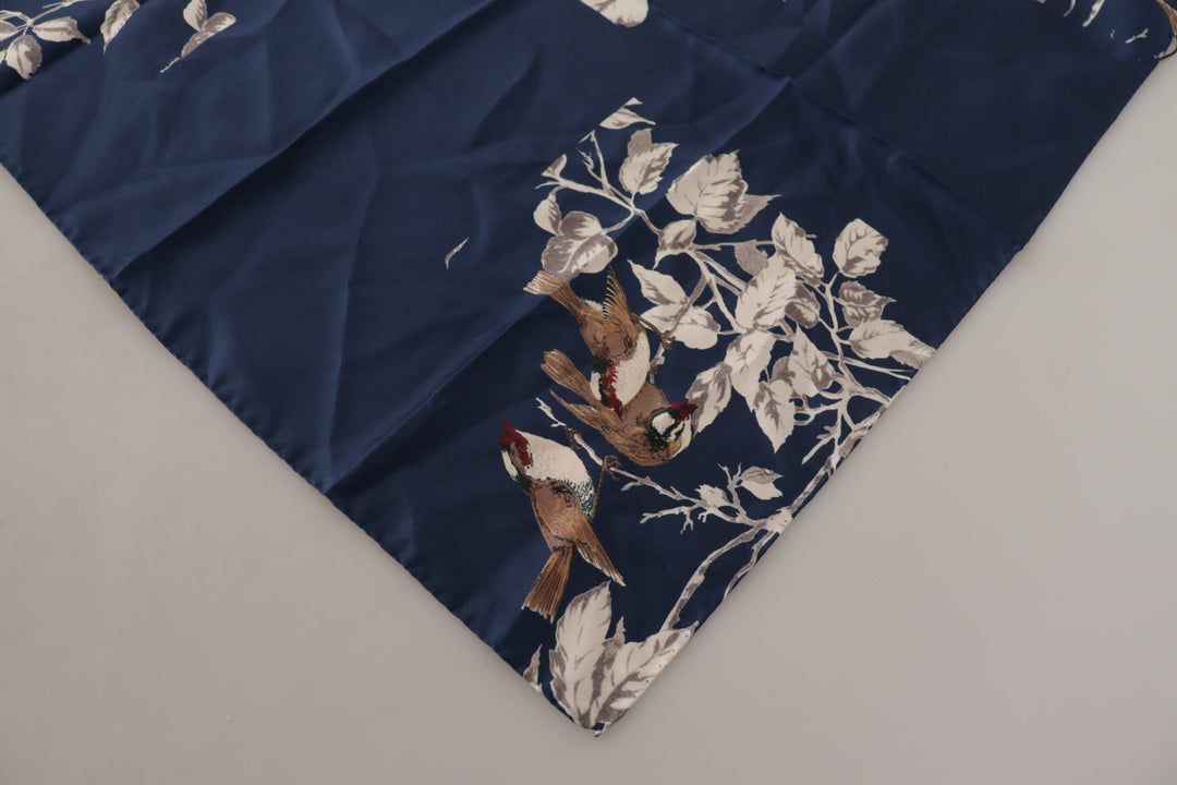 Dolce & Gabbana Blue Floral Silk Square Handkerchief Scarf