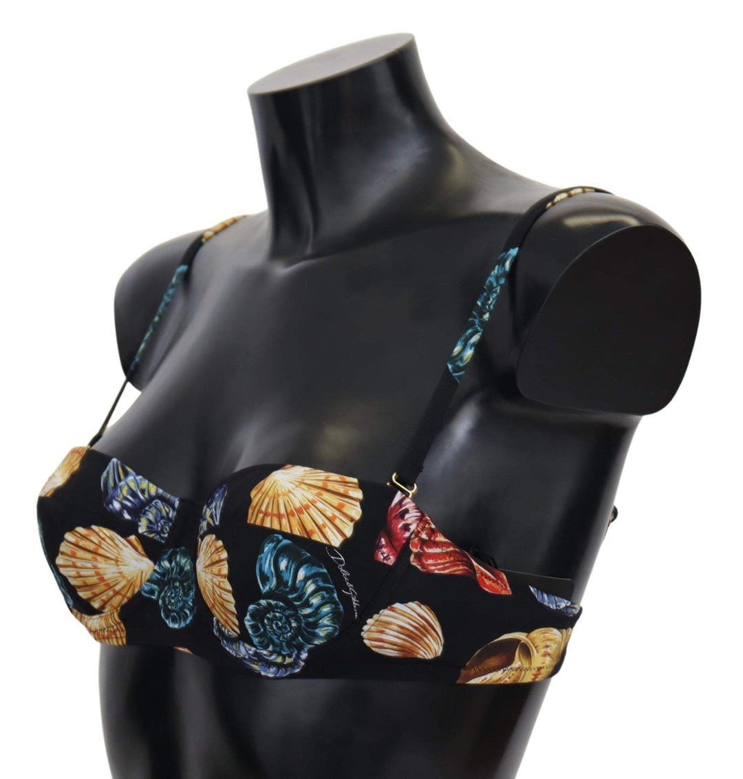 Dolce & Gabbana Black Seashells Print Women Swimwear Bikini Tops #women, Black, Dolce & Gabbana, feed-agegroup-adult, feed-color-multicolor, feed-gender-female, IT1 | XS, Swimwear - Women - Clothing, Women - New Arrivals at SEYMAYKA