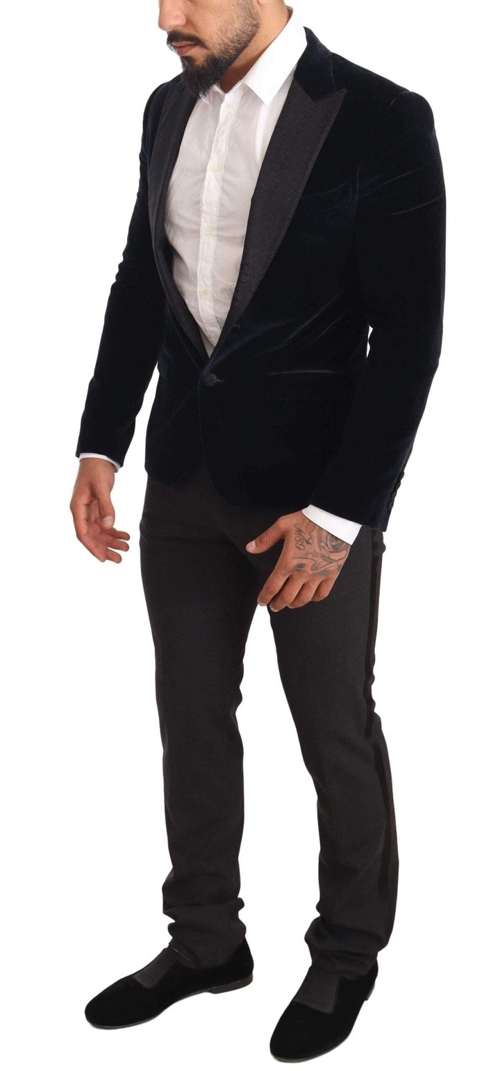 Dolce & Gabbana Blue Velvet Cotton Slim Fit Smoking Suit #men, Blue, Dolce & Gabbana, feed-agegroup-adult, feed-color-Blue, feed-gender-male, IT46 | S, Suits - Men - Clothing at SEYMAYKA