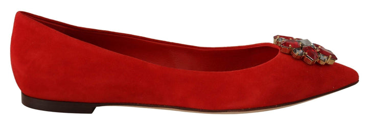 Dolce & Gabbana Red Suede Crystals Loafers Flats Shoes #women, Dolce & Gabbana, EU37/US6.5, EU38/US7.5, feed-agegroup-adult, feed-color-Red, feed-gender-female, Flat Shoes - Women - Shoes, Red at SEYMAYKA