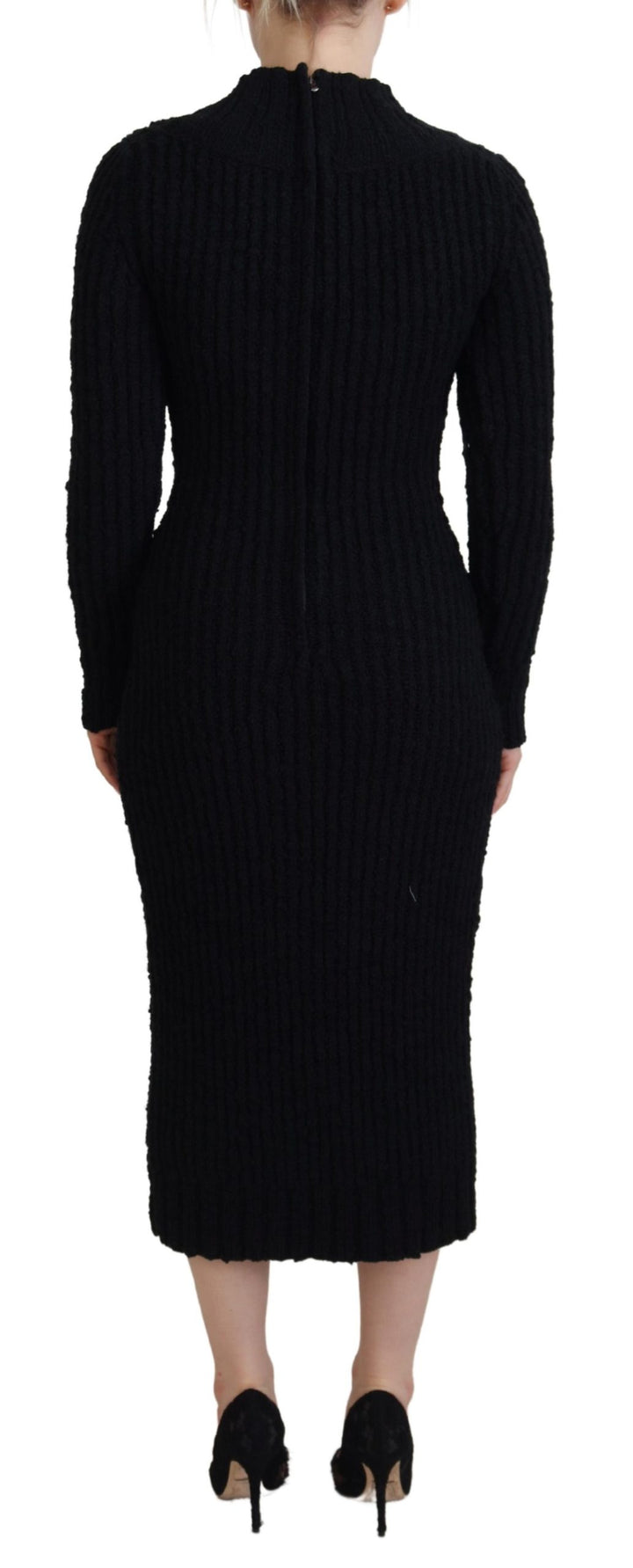 Dolce & Gabbana Black Wool Knitted Sheath Sweater Dress