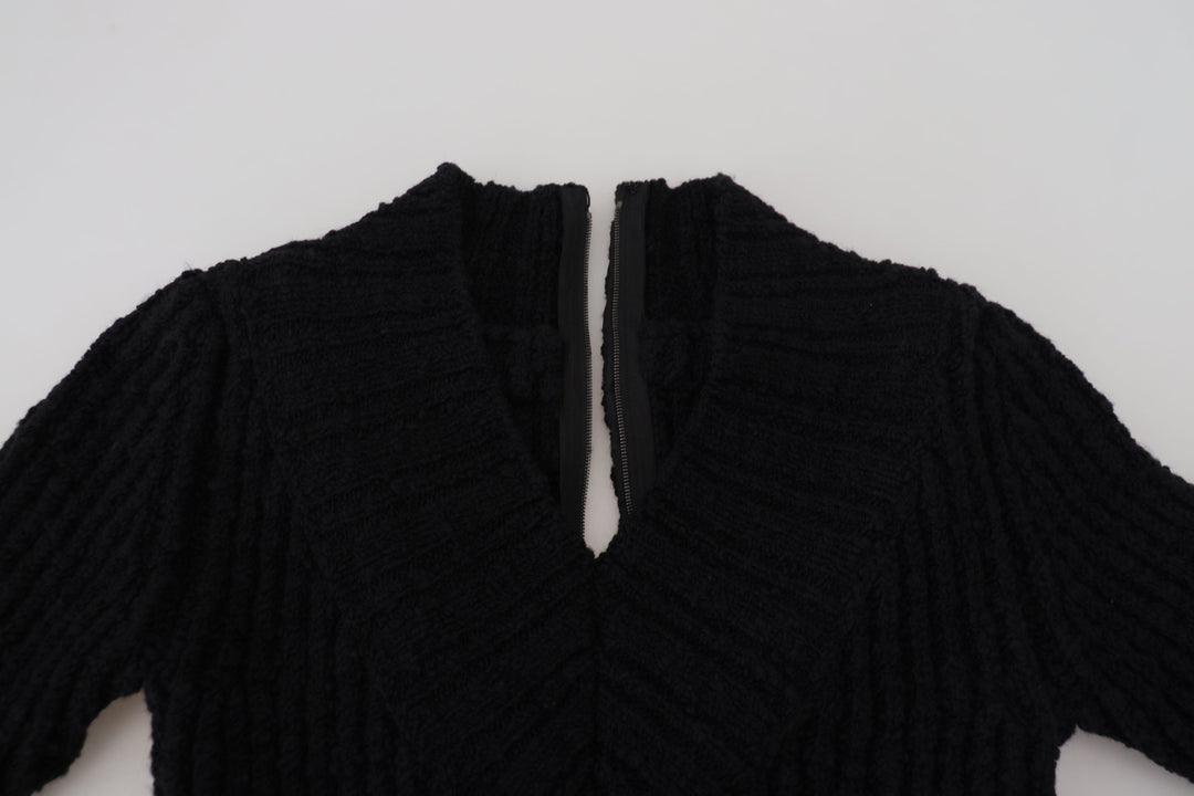 Dolce & Gabbana Black Wool Knitted Sheath Sweater Dress