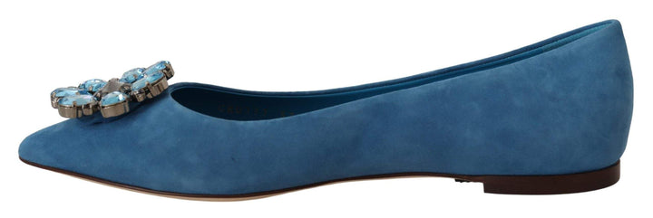 Dolce & Gabbana Blue Suede Crystals Loafers Flats Shoes #women, Blue, Dolce & Gabbana, EU35/US4.5, EU36/US5.5, EU37/US6.5, EU38/US7.5, feed-agegroup-adult, feed-color-Blue, feed-gender-female, Flat Shoes - Women - Shoes at SEYMAYKA