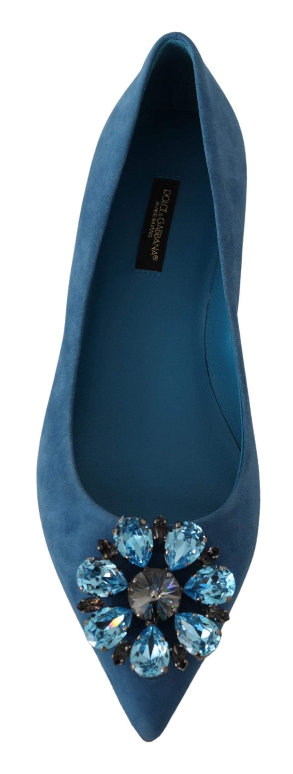 Dolce & Gabbana Blue Suede Crystals Loafers Flats Shoes #women, Blue, Dolce & Gabbana, EU35/US4.5, EU36/US5.5, EU37/US6.5, EU38/US7.5, feed-agegroup-adult, feed-color-Blue, feed-gender-female, Flat Shoes - Women - Shoes at SEYMAYKA