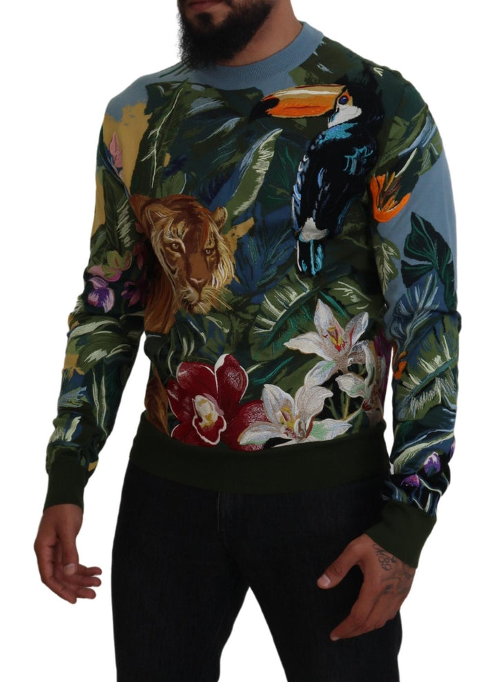 Dolce & Gabbana Multicolor Jungle Wool Pullover Logo Sweater