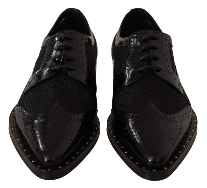 Dolce & Gabbana Black Leather Broques Sheer Wingtip Shoes #women, Black, Dolce & Gabbana, EU35/US4.5, EU37.5/US7, EU38.5/US8, EU38/US7.5, feed-agegroup-adult, feed-color-Black, feed-gender-female, Flat Shoes - Women - Shoes at SEYMAYKA