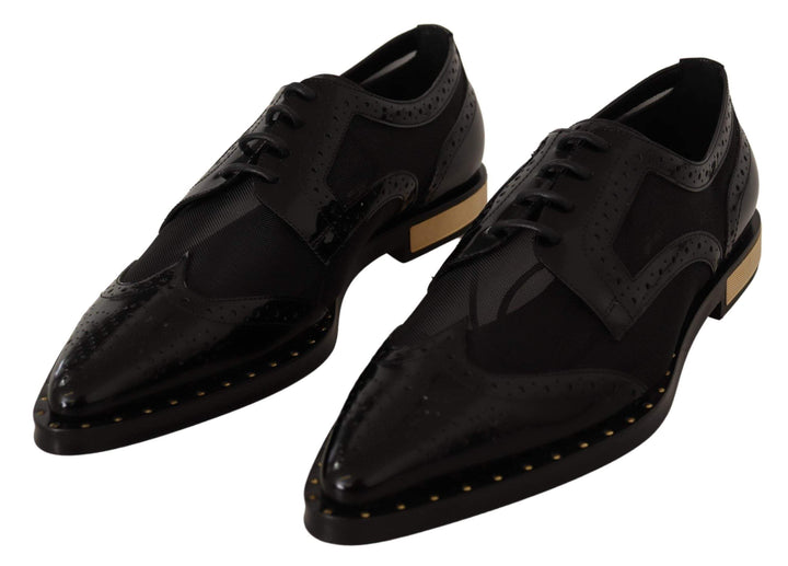 Dolce & Gabbana Black Leather Broques Sheer Wingtip Shoes #women, Black, Dolce & Gabbana, EU35/US4.5, EU37.5/US7, EU38.5/US8, EU38/US7.5, feed-agegroup-adult, feed-color-Black, feed-gender-female, Flat Shoes - Women - Shoes at SEYMAYKA