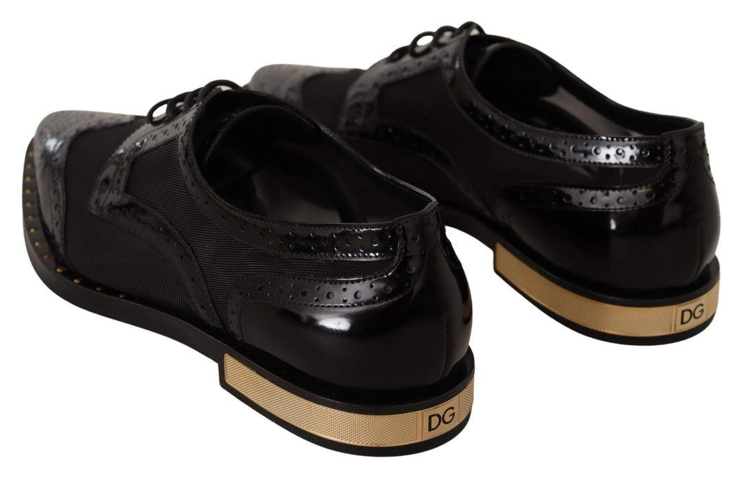 Dolce & Gabbana Black Leather Broques Sheer Wingtip Shoes #women, Black, Dolce & Gabbana, EU35/US4.5, EU37.5/US7, EU38.5/US8, EU38/US7.5, feed-agegroup-adult, feed-color-Black, feed-gender-female, Flat Shoes - Women - Shoes at SEYMAYKA